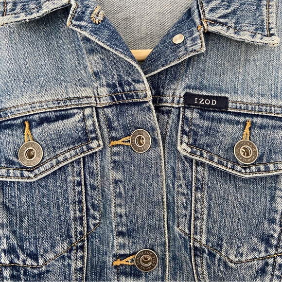 IZOD BLUE LIGHT WASH STRETCH DENIM JACKET, PETITE SMALL - Picture 4 of 14